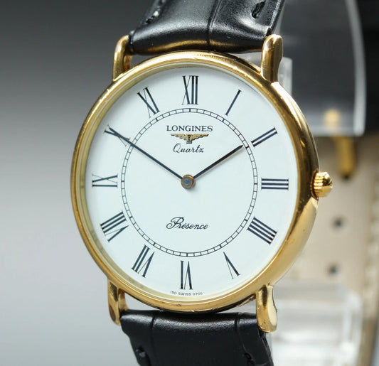 Vintage Longines Presence L150.4 32mm Mens Quartz Watch White Roman [Near MINT]