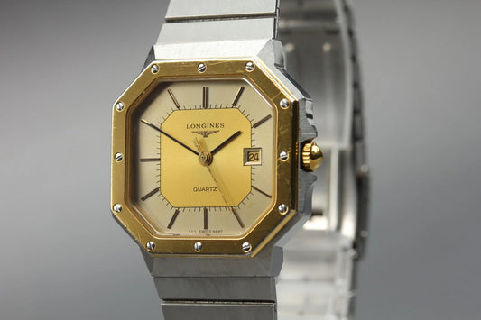 LONGINES Womens Quartz Watch 111 4897 28mm Gold Dial Date From JAPAN [Near MINT]