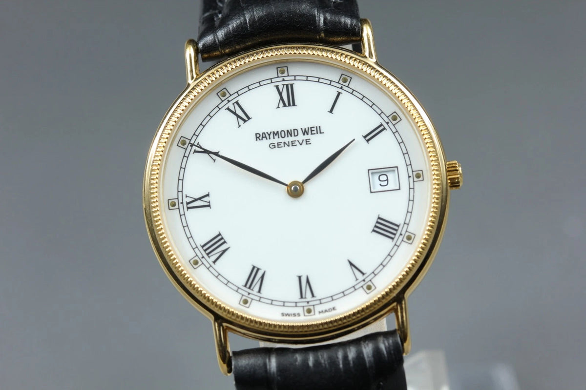 Raymond Weil Geneve Mens Quartz Watch 5514-2 32mm White Dial Date [Near MINT]