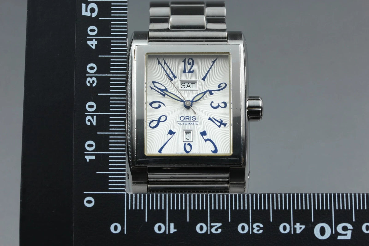 Oris Rectangular 585-7525-40-02 30mm Men Automatic Watch Silver Date [Near MINT]