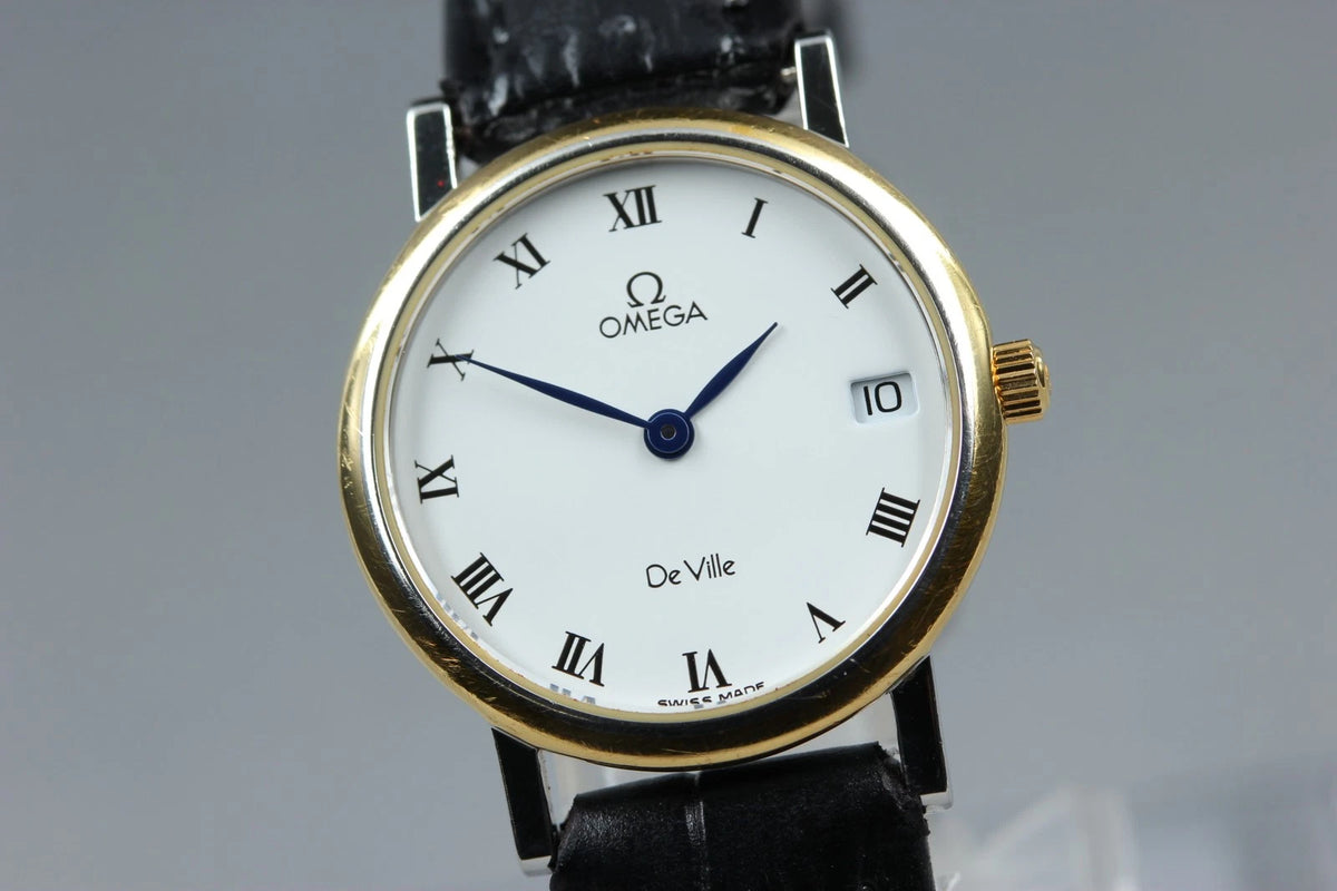 OMEGA De Ville Mens Quartz Watch Cal.1479 596 2579 25mm White Dial [Near MINT]