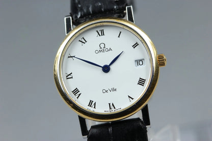 OMEGA De Ville Mens Quartz Watch Cal.1479 596 2579 25mm White Dial [Near MINT]