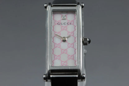 GUCCI 1500L Womens Quartz Watch Silver 1P Diamond Shell Pink Dial [Near MINT]