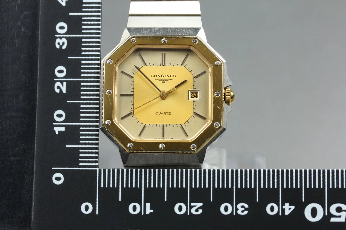 LONGINES Womens Quartz Watch 111 4897 28mm Gold Dial Date From JAPAN [Near MINT]