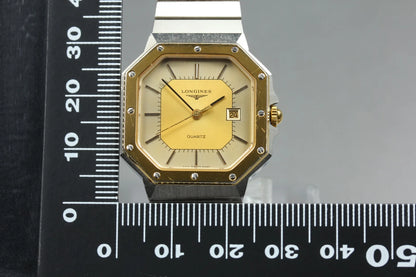 LONGINES Womens Quartz Watch 111 4897 28mm Gold Dial Date From JAPAN [Near MINT]