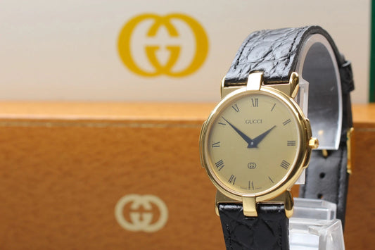 Gucci Mens Quartz Watch 3400M 31mm Gold Dial From JAPAN [Near MINT w/ Box]