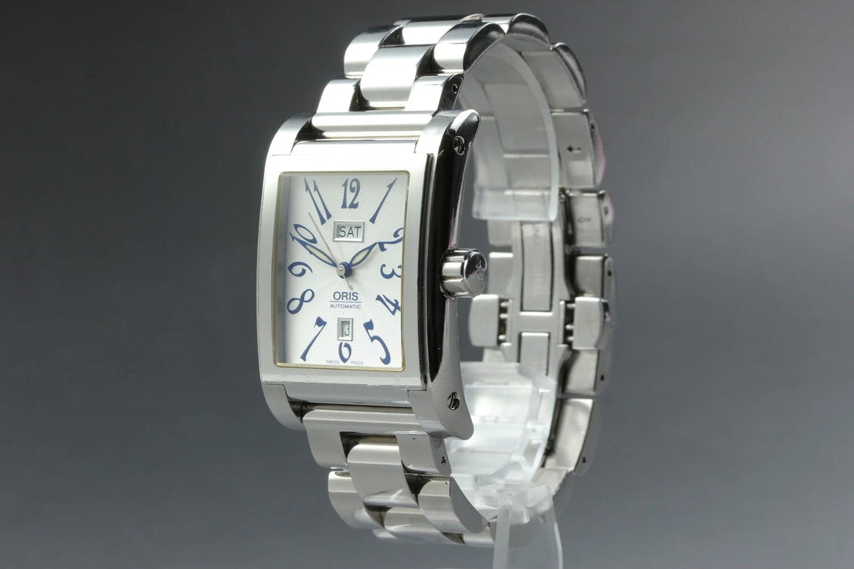 Oris Rectangular 585-7525-40-02 30mm Men Automatic Watch Silver Date [Near MINT]