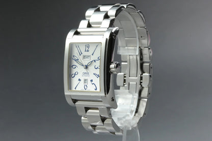 Oris Rectangular 585-7525-40-02 30mm Men Automatic Watch Silver Date [Near MINT]