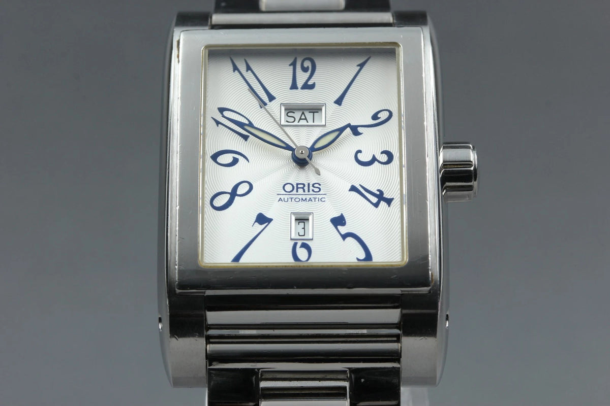 Oris Rectangular 585-7525-40-02 30mm Men Automatic Watch Silver Date [Near MINT]