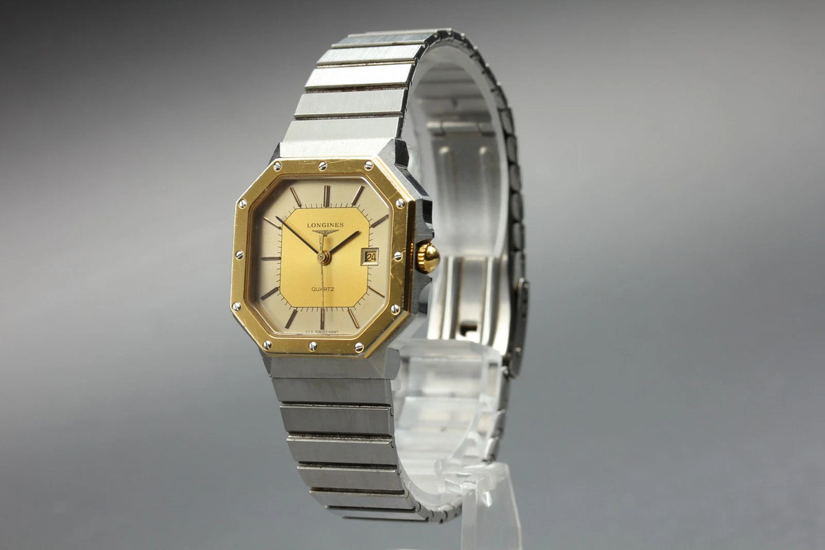 LONGINES Womens Quartz Watch 111 4897 28mm Gold Dial Date From JAPAN [Near MINT]