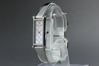 GUCCI 1500L Womens Quartz Watch Silver 1P Diamond Shell Pink Dial [Near MINT]
