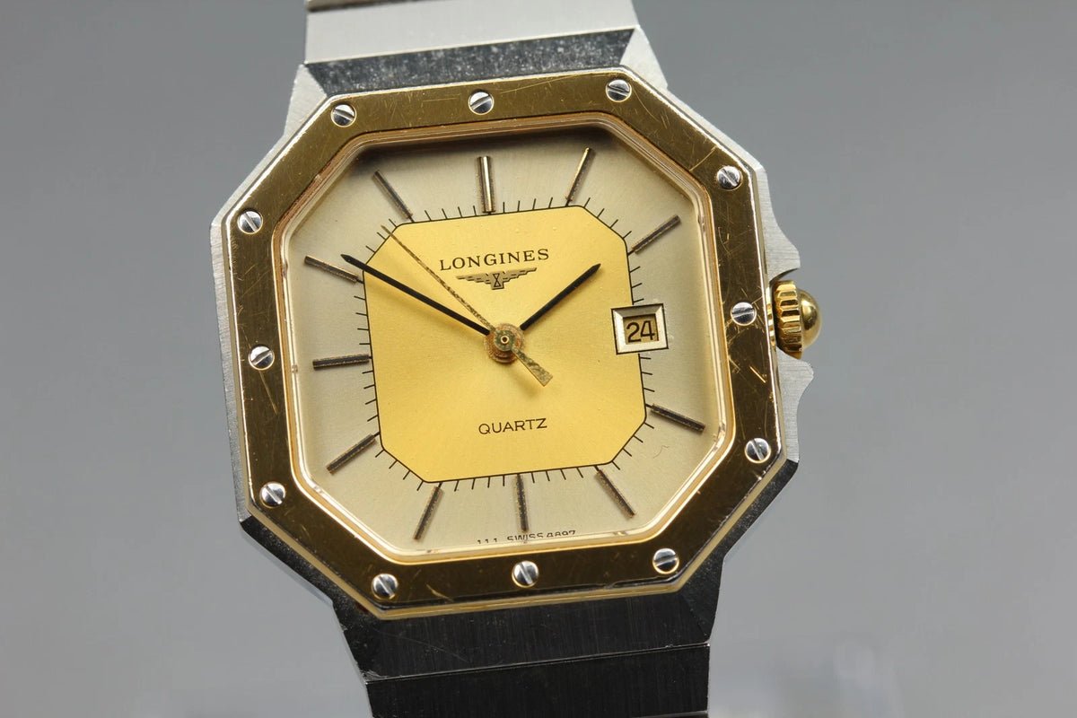 LONGINES Womens Quartz Watch 111 4897 28mm Gold Dial Date From JAPAN [Near MINT]