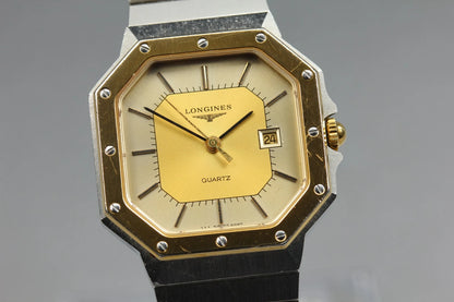 LONGINES Womens Quartz Watch 111 4897 28mm Gold Dial Date From JAPAN [Near MINT]