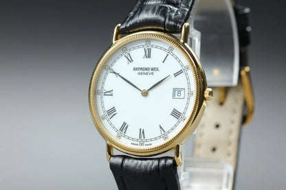 Raymond Weil Geneve Mens Quartz Watch 5514-2 32mm White Dial Date [Near MINT]