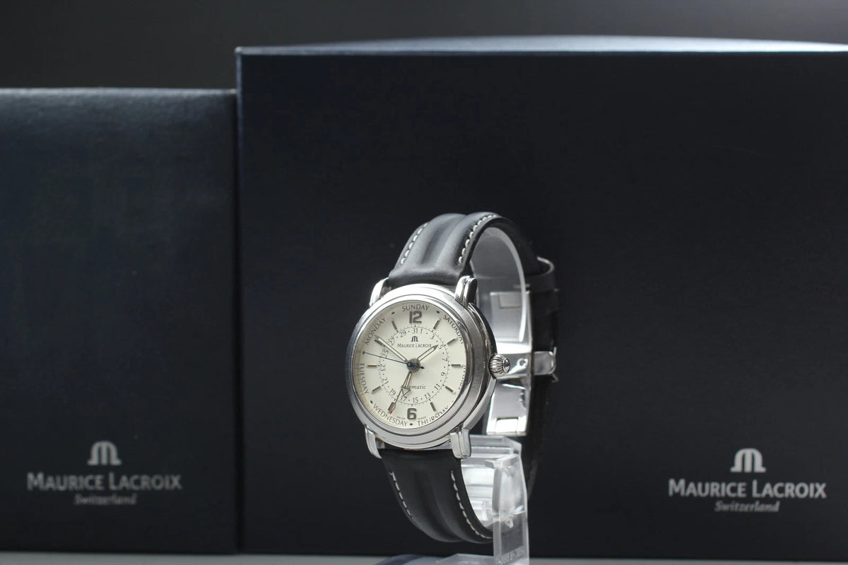 Maurice Lacroix 27857 Silver Day Date Automatic Men's Watch [Near MINT w/ Box]