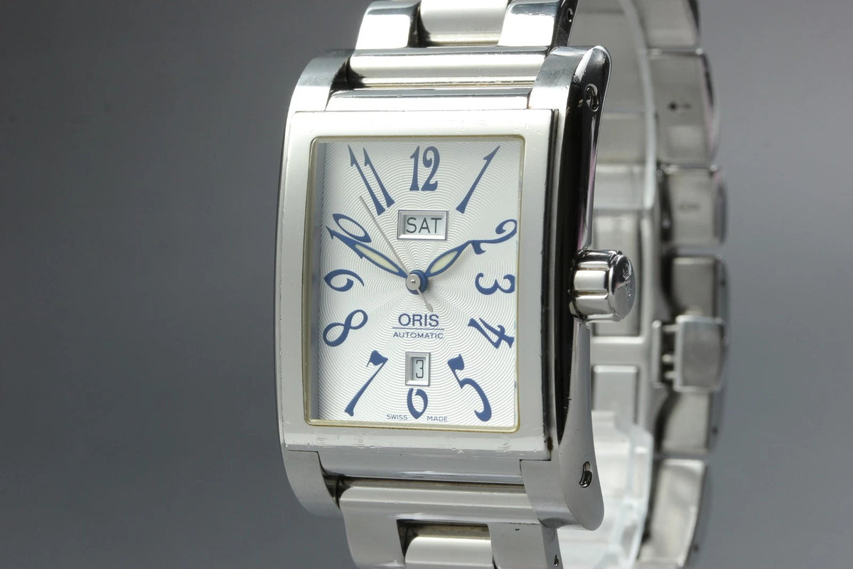 Oris Rectangular 585-7525-40-02 30mm Men Automatic Watch Silver Date [Near MINT]