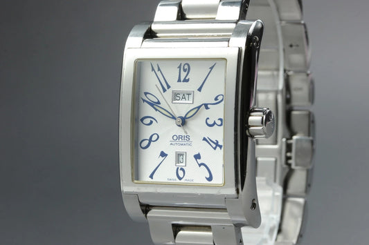Oris Rectangular 585-7525-40-02 30mm Men Automatic Watch Silver Date [Near MINT]