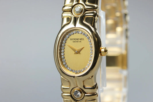 Raymond Weil Geneve Womens Quartz Watch 3748 17mm Diamond Gold Dial [Near MINT]