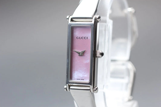 GUCCI Womens Quartz Watch 1500L Silver 12mm Pink Shell Dial [Near MINT]