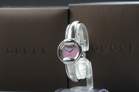 Gucci 1400L 26mm Womens Quartz Watch Pink Shell Dial Silver [Near MINT w/ Case]