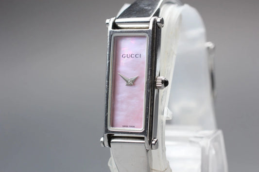 GUCCI Womens Quartz Watch 1500L Silver 12mm Pink Shell Dial From JAPAN [Exc+5]