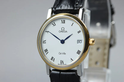 OMEGA De Ville Mens Quartz Watch Cal.1479 596 2579 25mm White Dial [Near MINT]